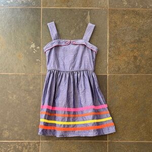 Mini Boden Purple Dress with Colorful Stripes chambray size 7-8